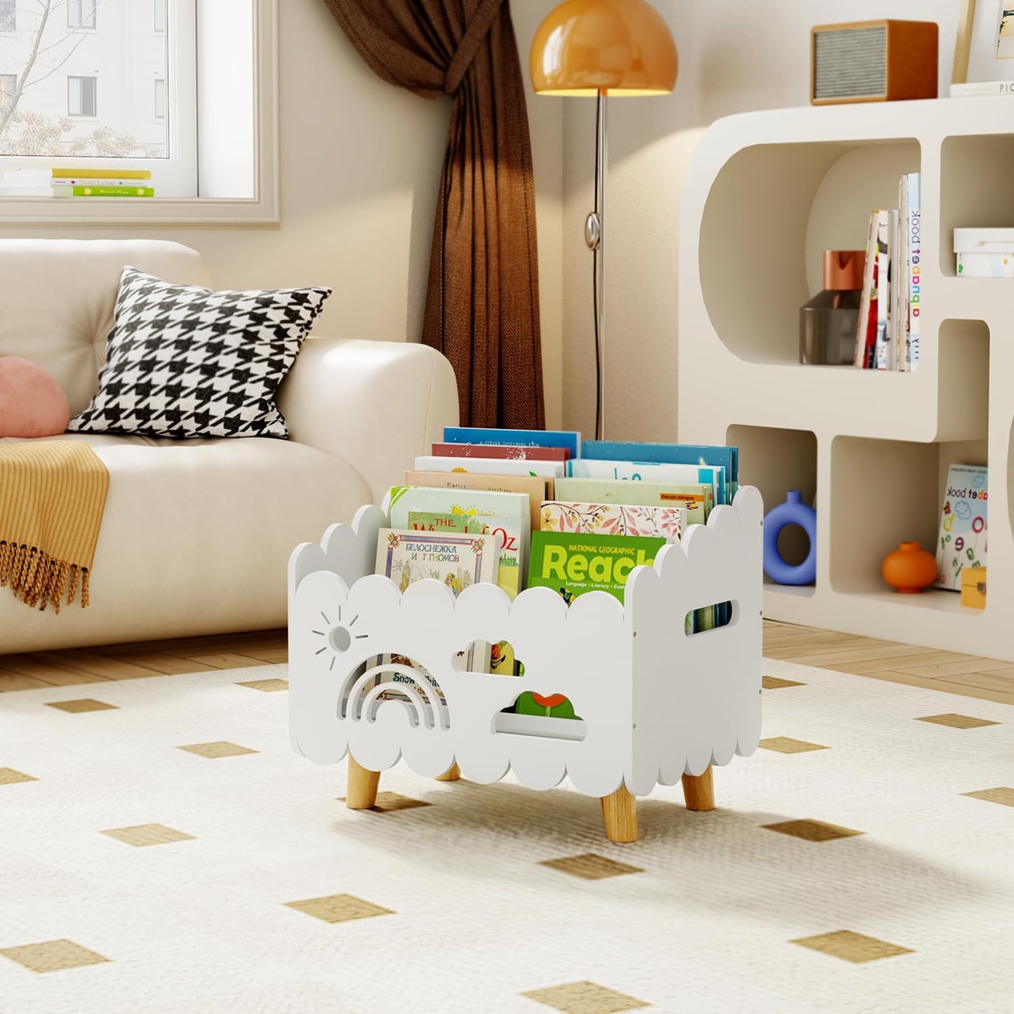 Kinder Bücherregal aus Holz für Leseecke, Weiss - Standard (Stationär)