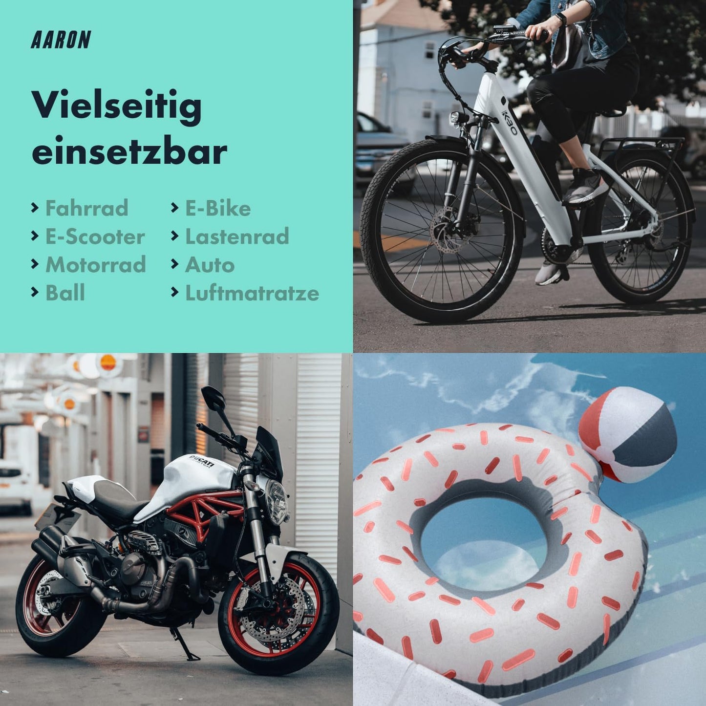 Fahrradpumpe inkl. Ball Aufsatz, Blau V3