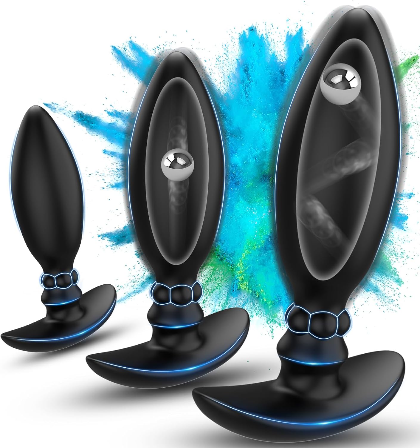 3-teiliges Anal Plug Set mit Stossenden Stahlkugeln