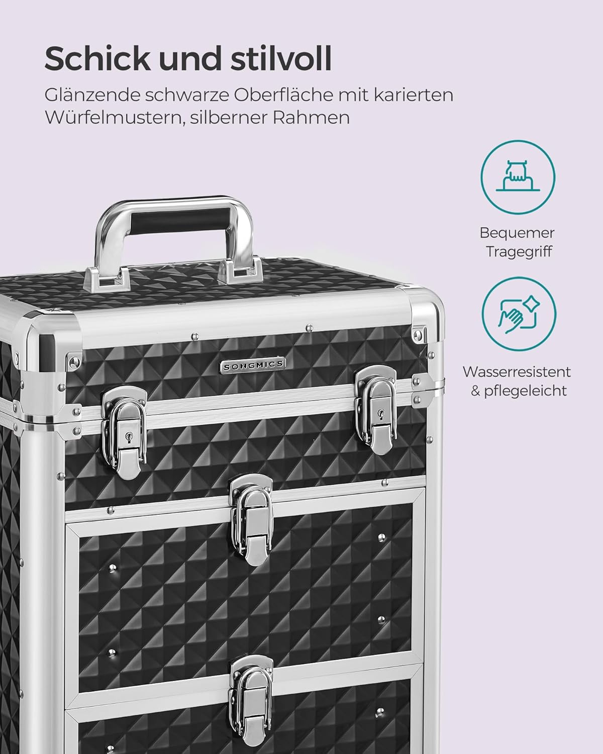Kosmetikkoffer mit 2 Schubladen, Schwarz