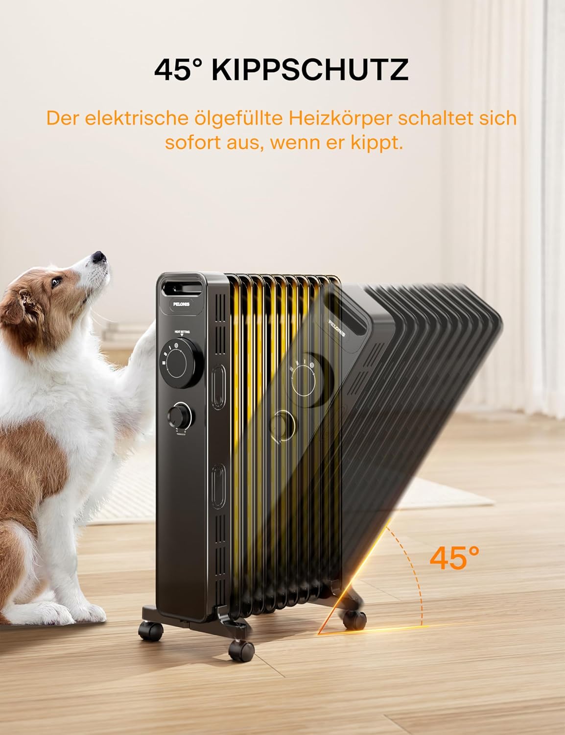 Ölradiator mit Thermostat & Schutzfunktionen, 11 Rippen ohne Fernbedienung / Schwarz