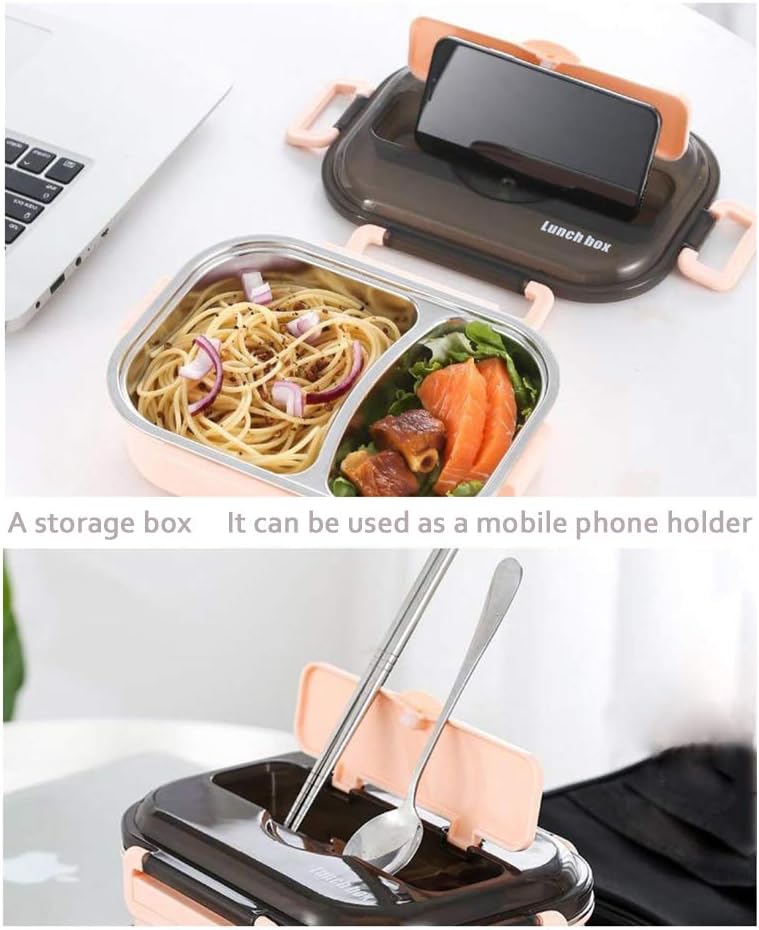 Bento Box mit Besteck, Rosa 2 Fach