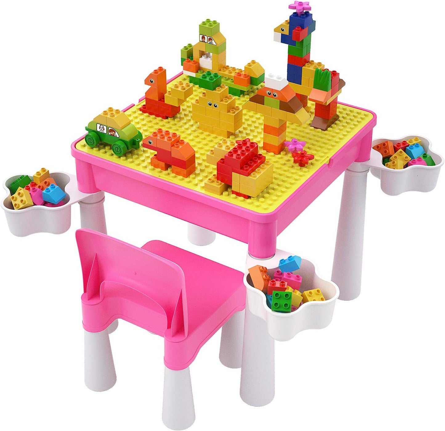 Kindertisch-Set mit Bausteinen, Rosa