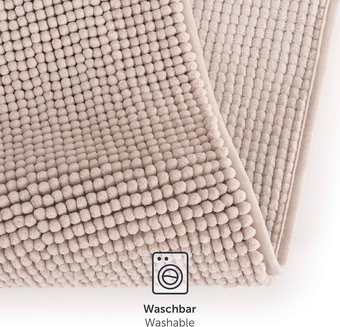 Chenille Badematte, rutschfest, Beige 70 x 120 cm (Rechteckig)