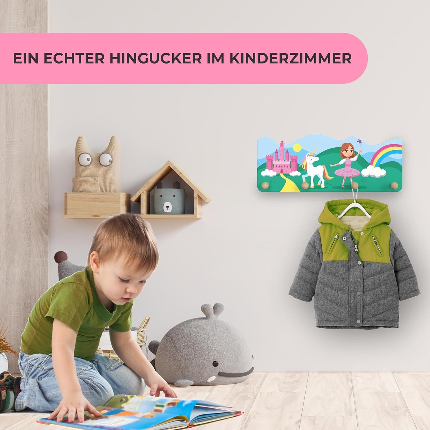 Kindergarderobe mit 4 Kleiderhaken (Prinzessin), Prinzessin