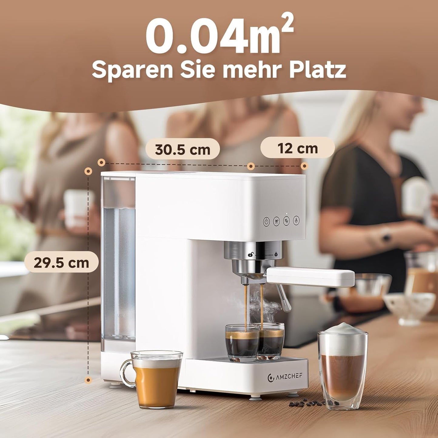 Siebträgermaschine mit Milchaufschäumer, 1.5 Liter White