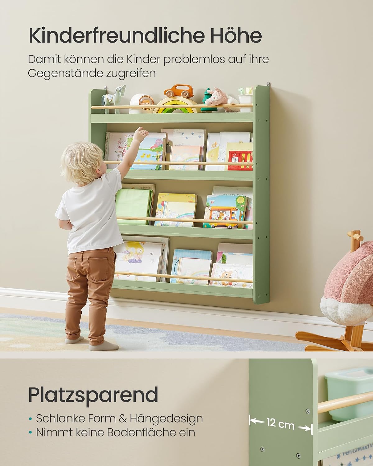 Kinderregal mit 4 Ebenen (80 cm), Lorbeergrün + Naturfarben 4 Ebenen (80 cm)