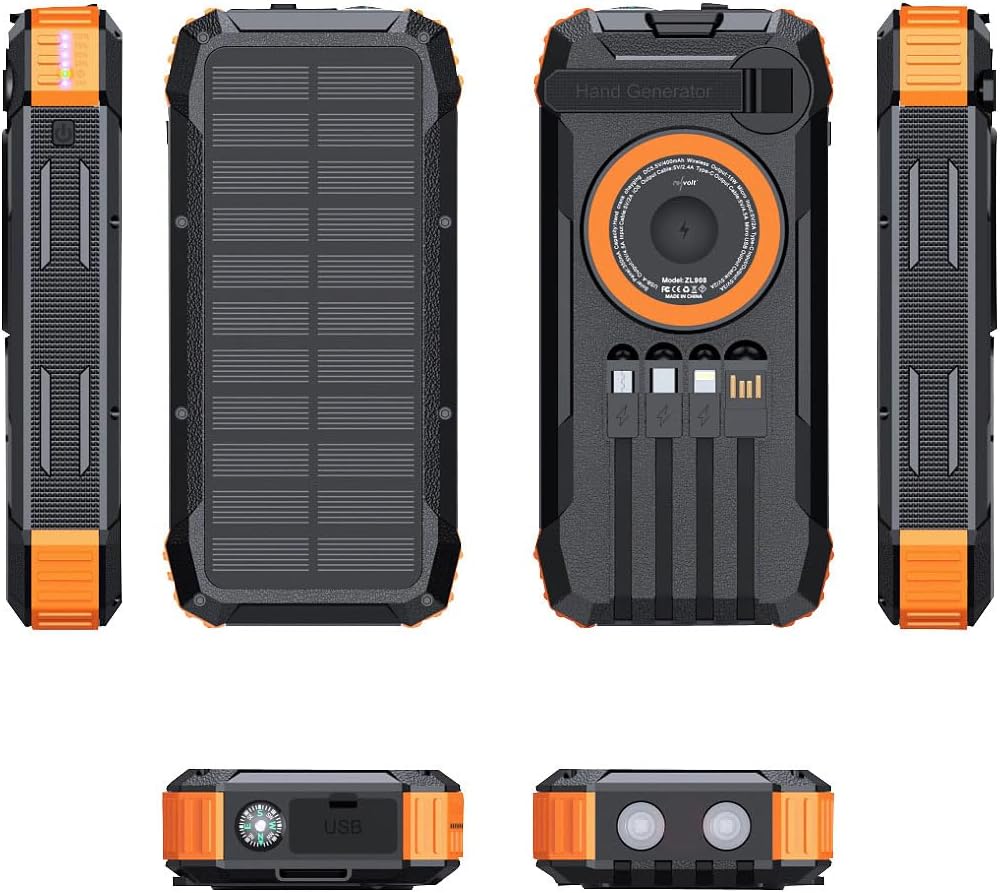 PB-830 Kurbel-Solar-Powerbank, 2 Stück, mit Taschenlampe und Kompass