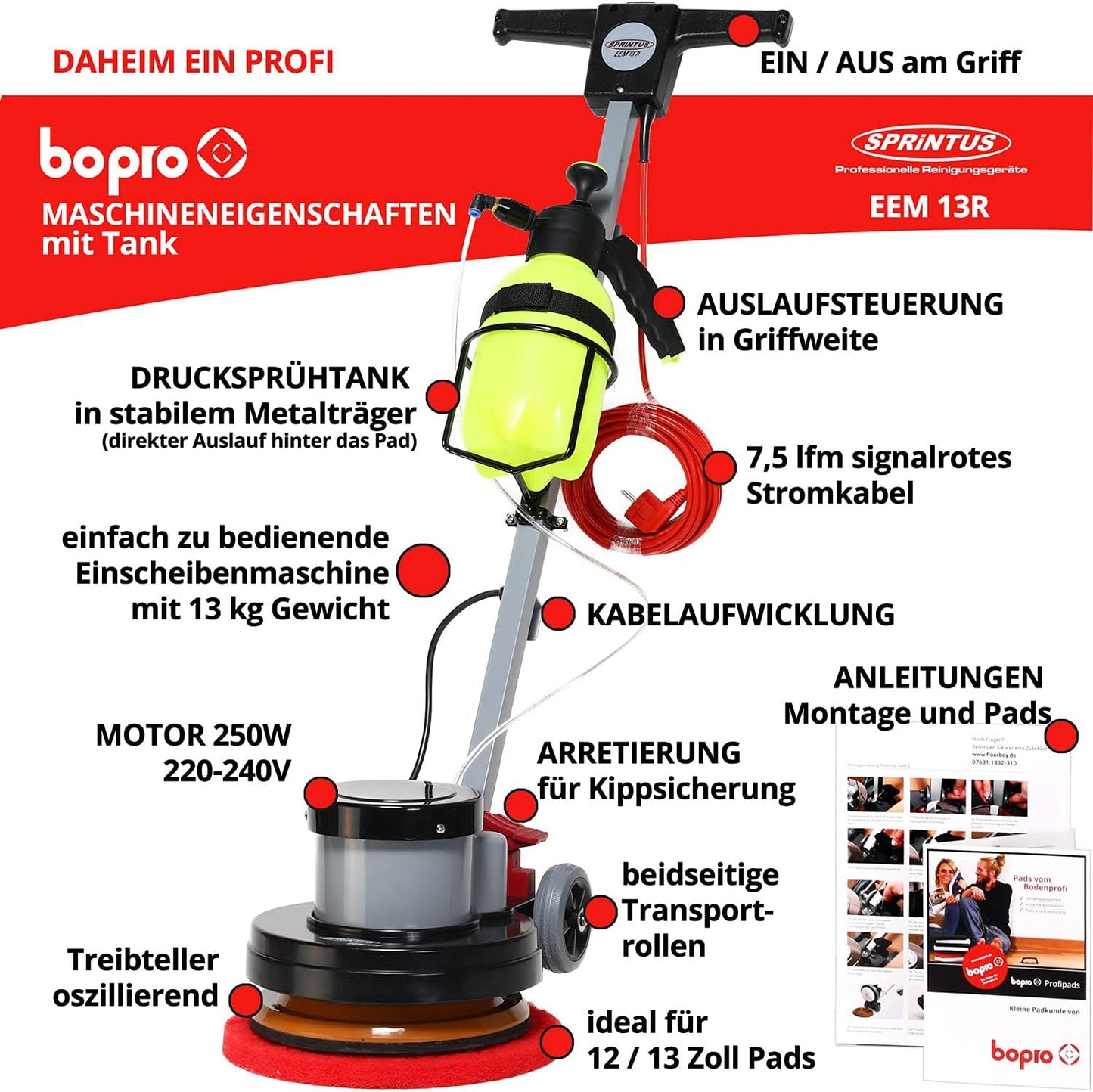 Einscheiben-Reinigungsmaschine Z12C mit Tank, Universalset mit Tank