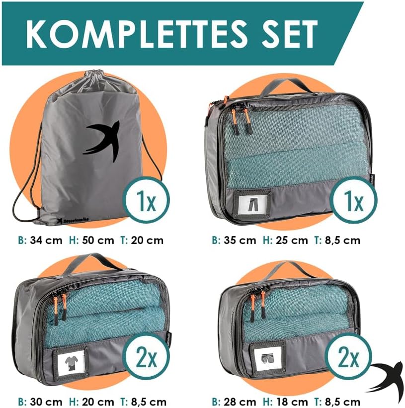 6-teiliges Packwürfel-Set mit Kompression, Grau 6-teiliges Set