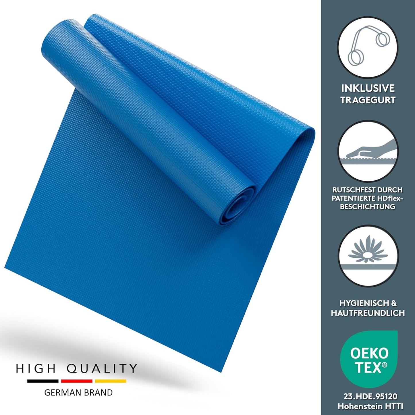 Yogamatte mit Tragegurt, 60 x 180 cm Blau
