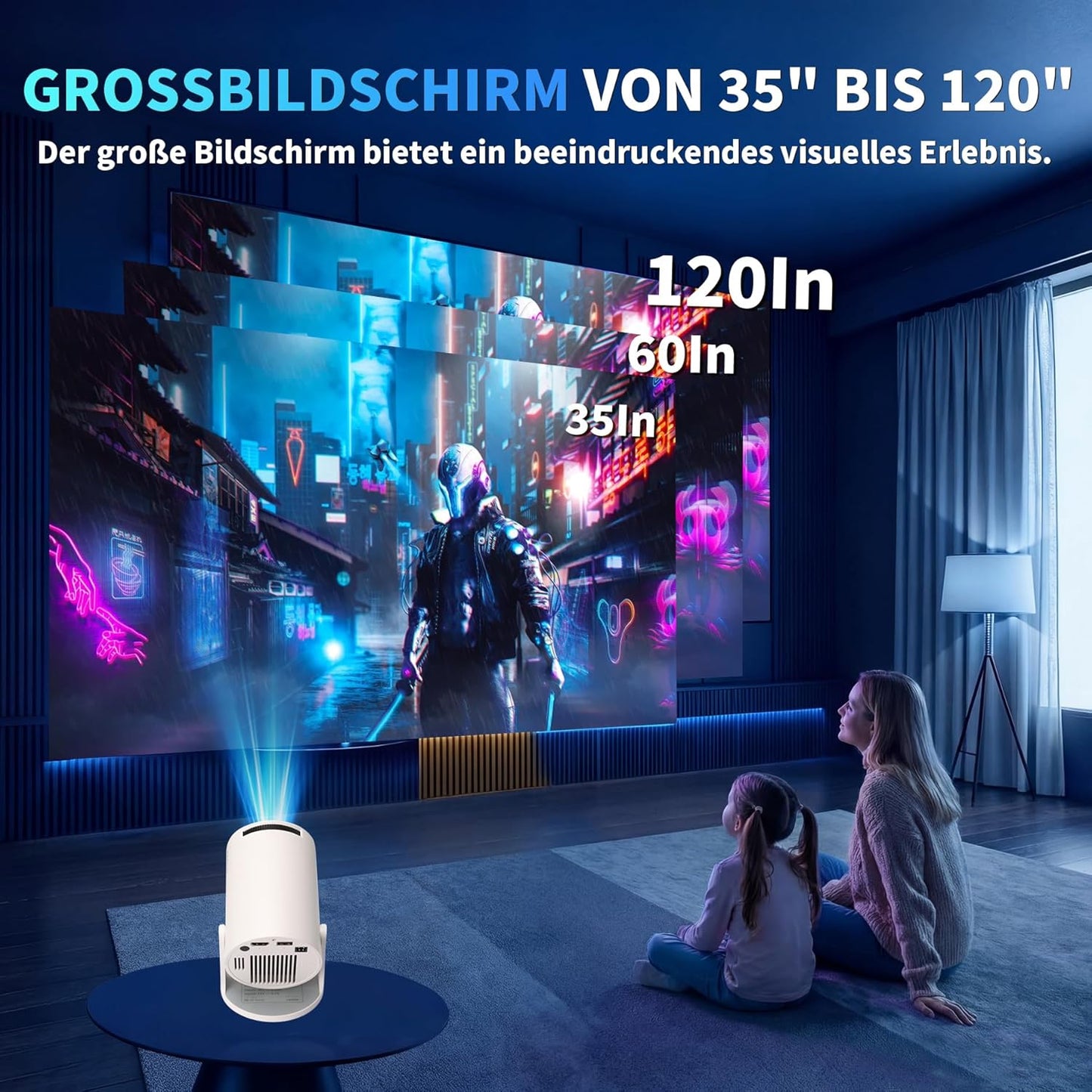 Tragbarer Mini-Beamer C2 mit 4K-Unterstützung und 5G WiFi, White