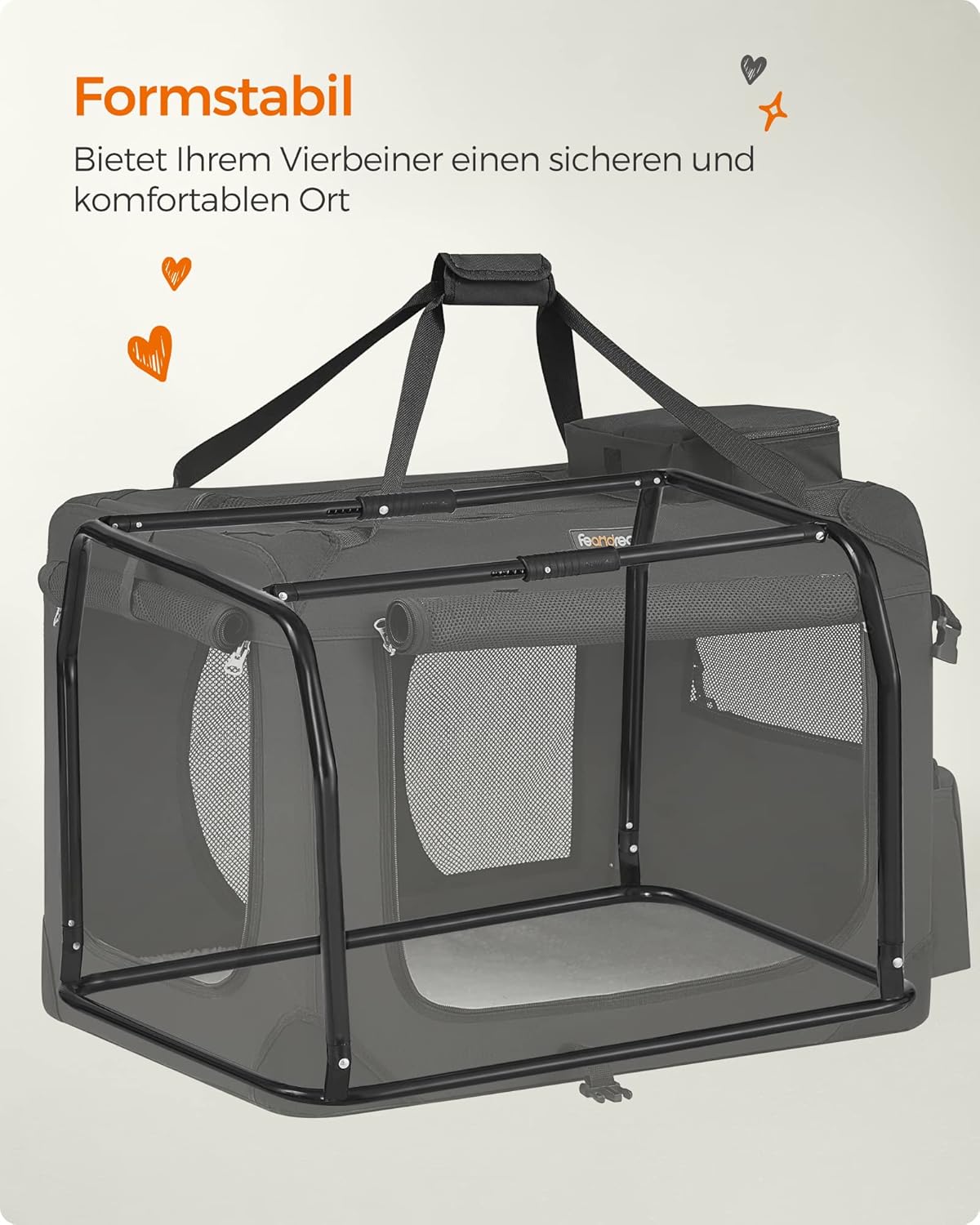 Faltbare Hundetransportbox mit Metallrahmen, Schwarz L 70 x B 52 x H 52 cm