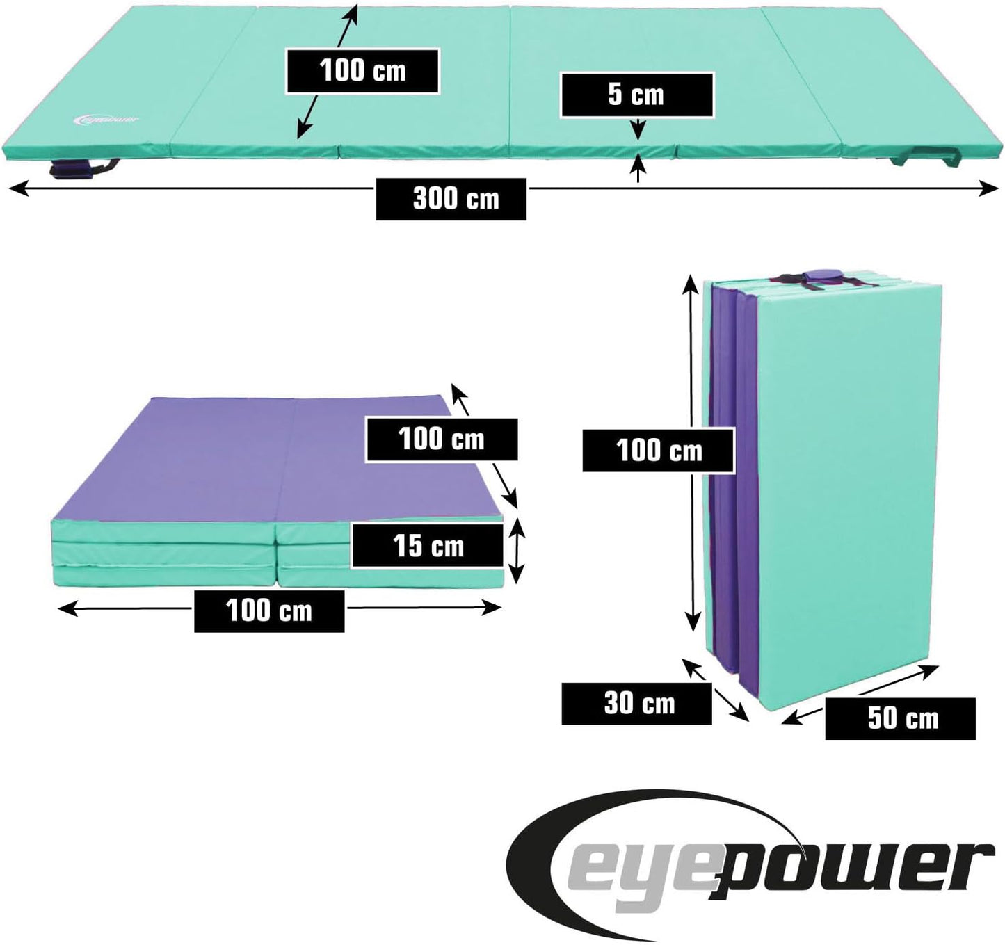 Klappbare Turnmatte, 300 x 100 x 5 cm Mint-Lila