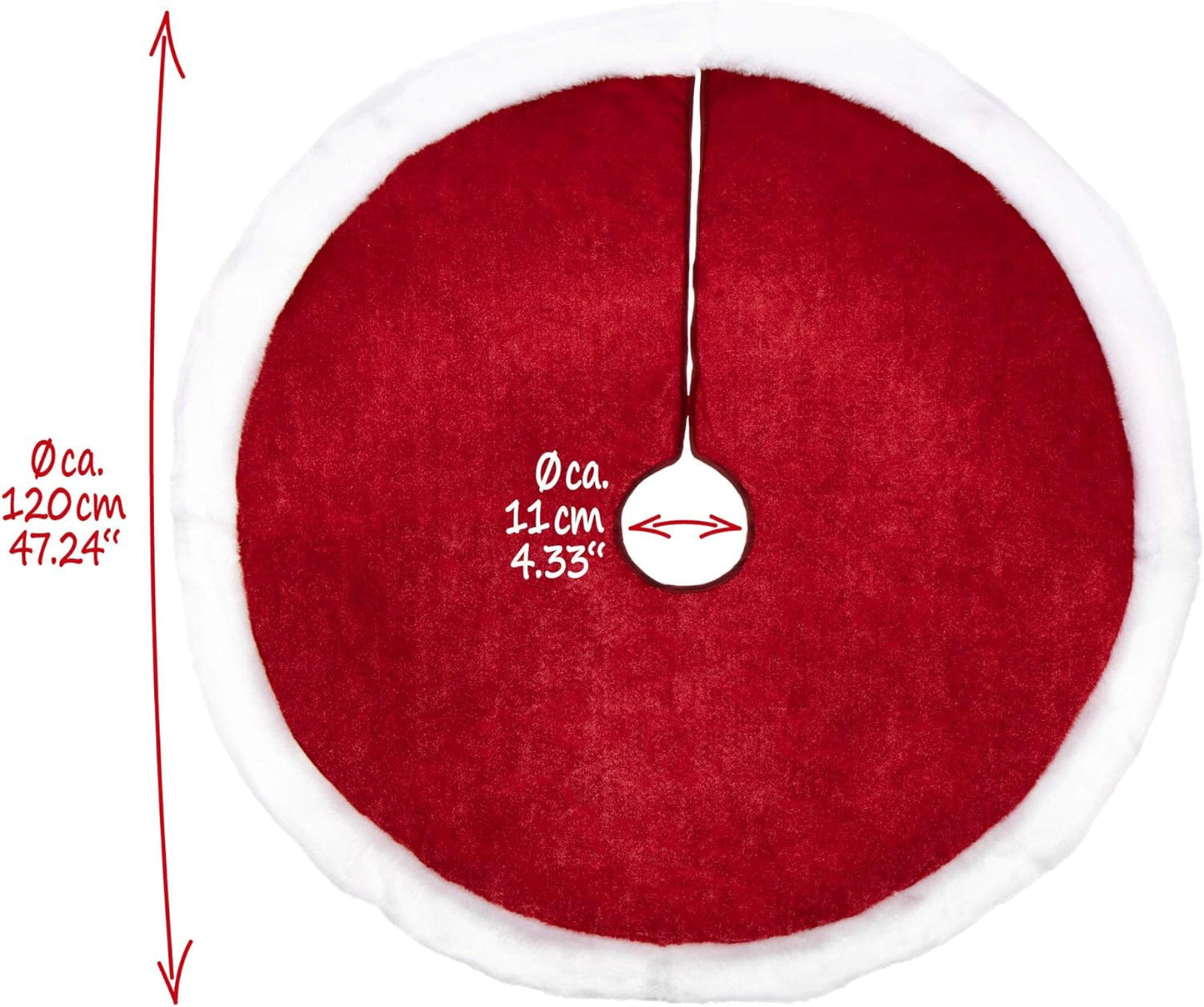 Weihnachtsbaumdecke, rund, 120 cm, ohne Muster, Ø 120 cm Ohne Muster - Rot/Weiss
