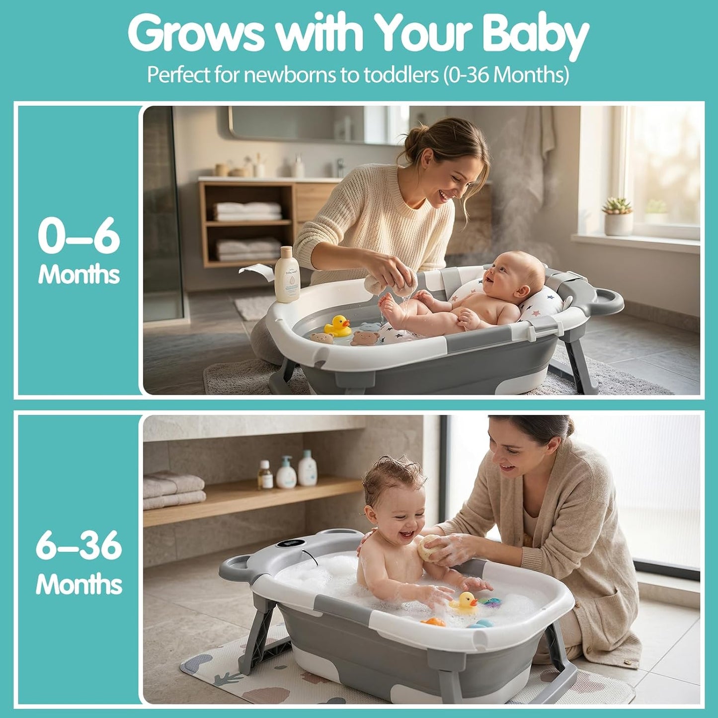 Faltbare Babywanne mit Stützkissen