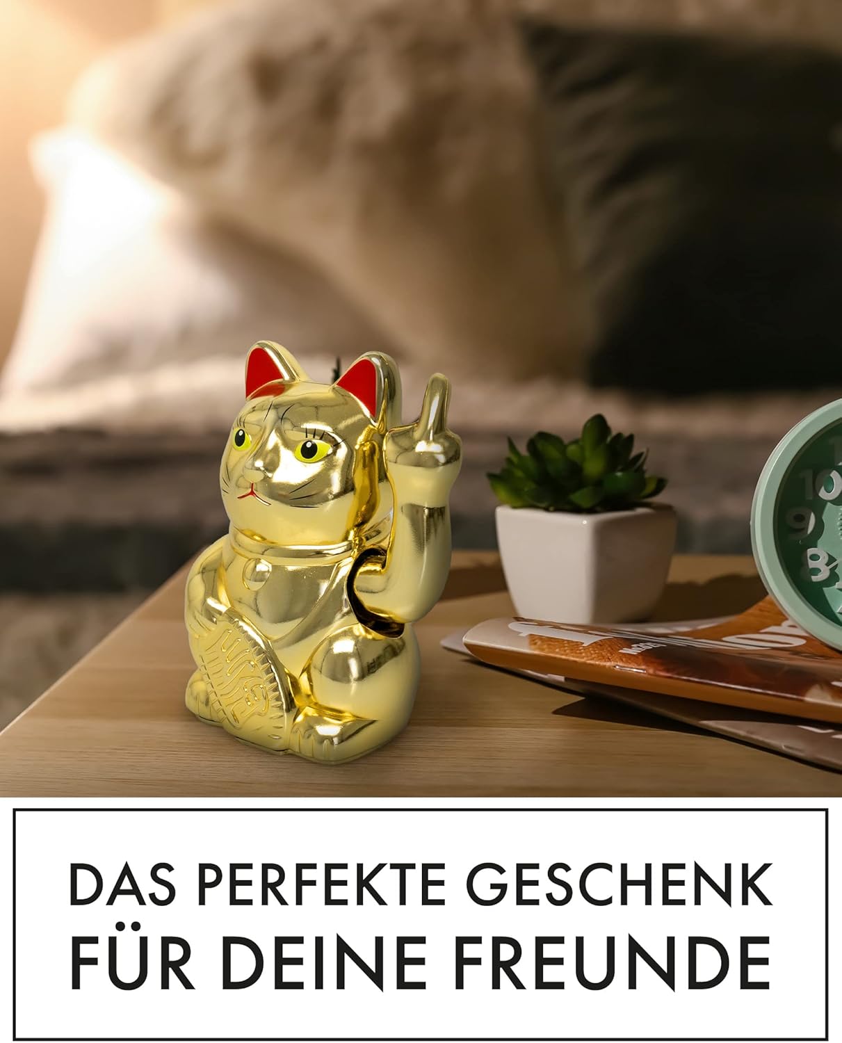 Winkekatze mit Mittelfinger, Gold