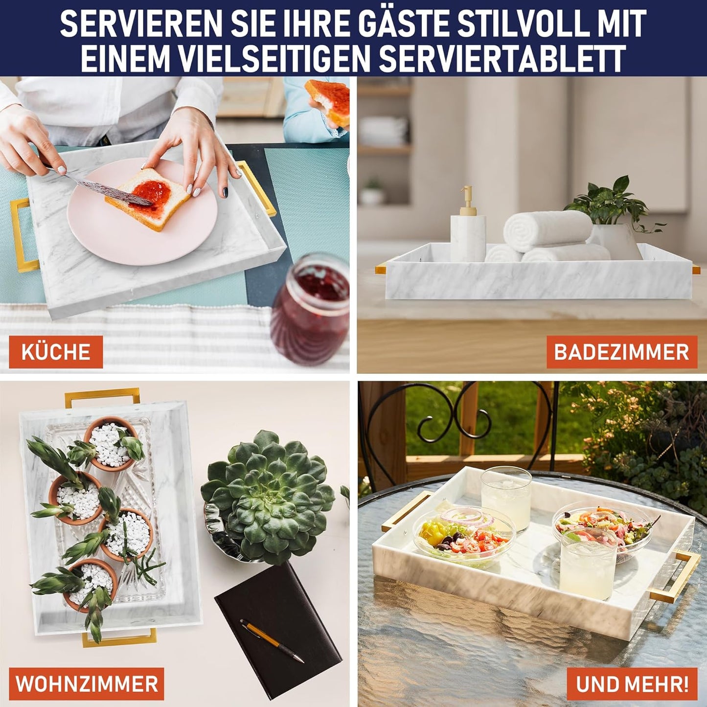 Serviertablett aus Acryl, Marmor