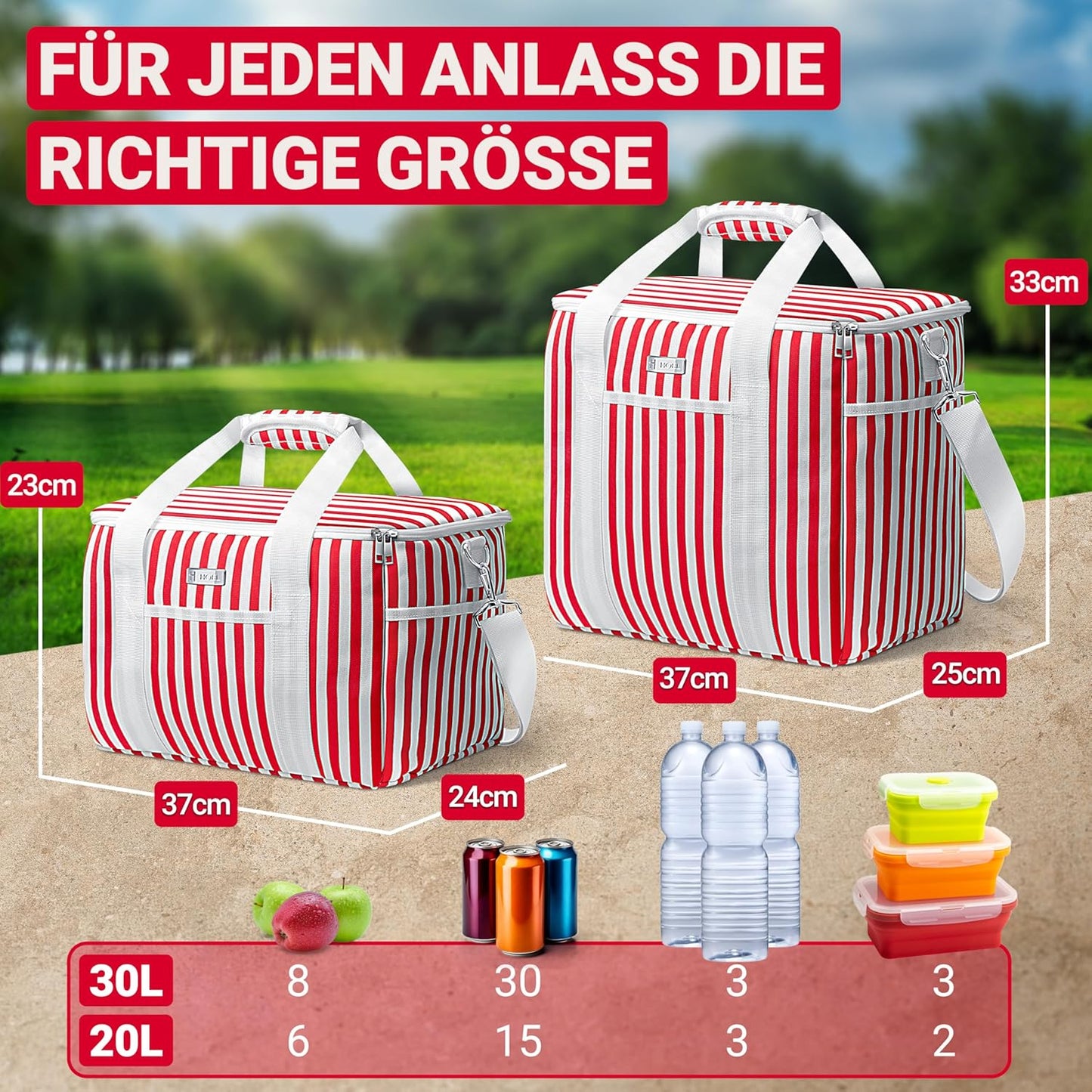 Faltbare Kühltasche 20L - Wasserdicht & Isoliert, 20L Rot