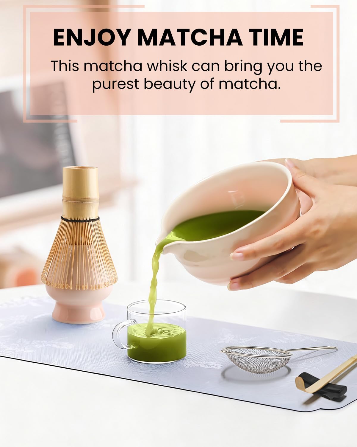 7-teiliges Matcha-Teeset mit Zubehör, Rosa Farbverlauf