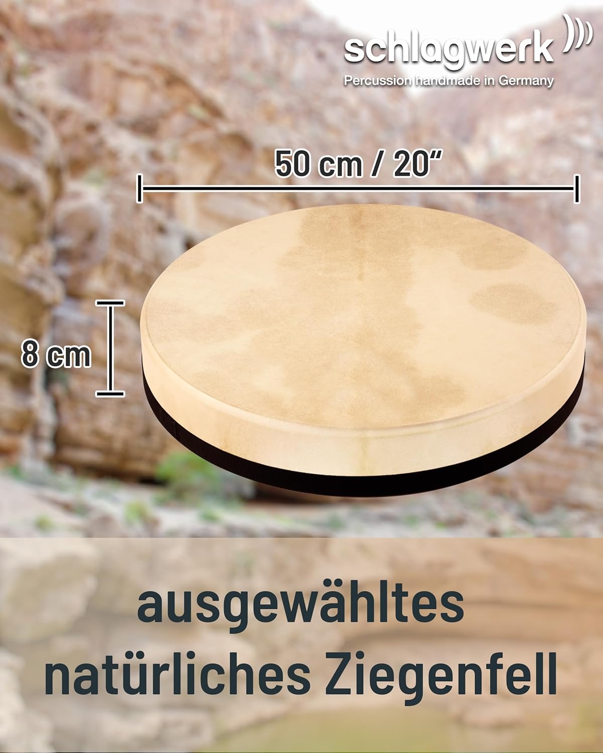 Handtrommel mit Haltekreuz, 50 centimeter stimmbar mit Kreuzrahmen