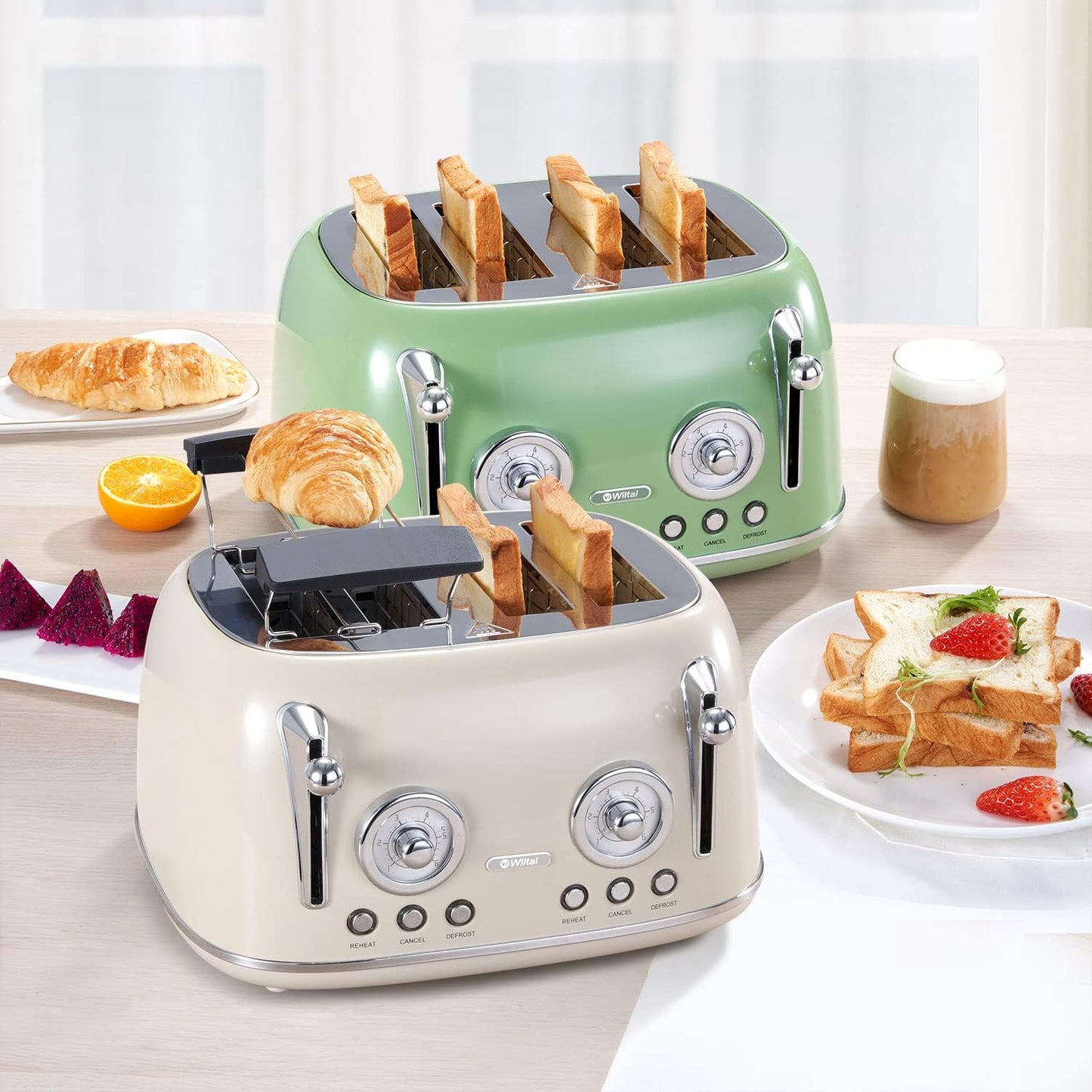 Retro Toaster TS-R3S mit integrierten Brötchenaufsatz, Creme Weiss