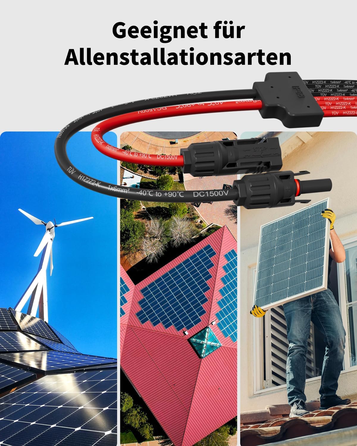 Solarkabel Y-Verteiler mit Solar-Panel-Steckverbinder, Anschluss von bis zu 4 Solarmodulen - 0.5m