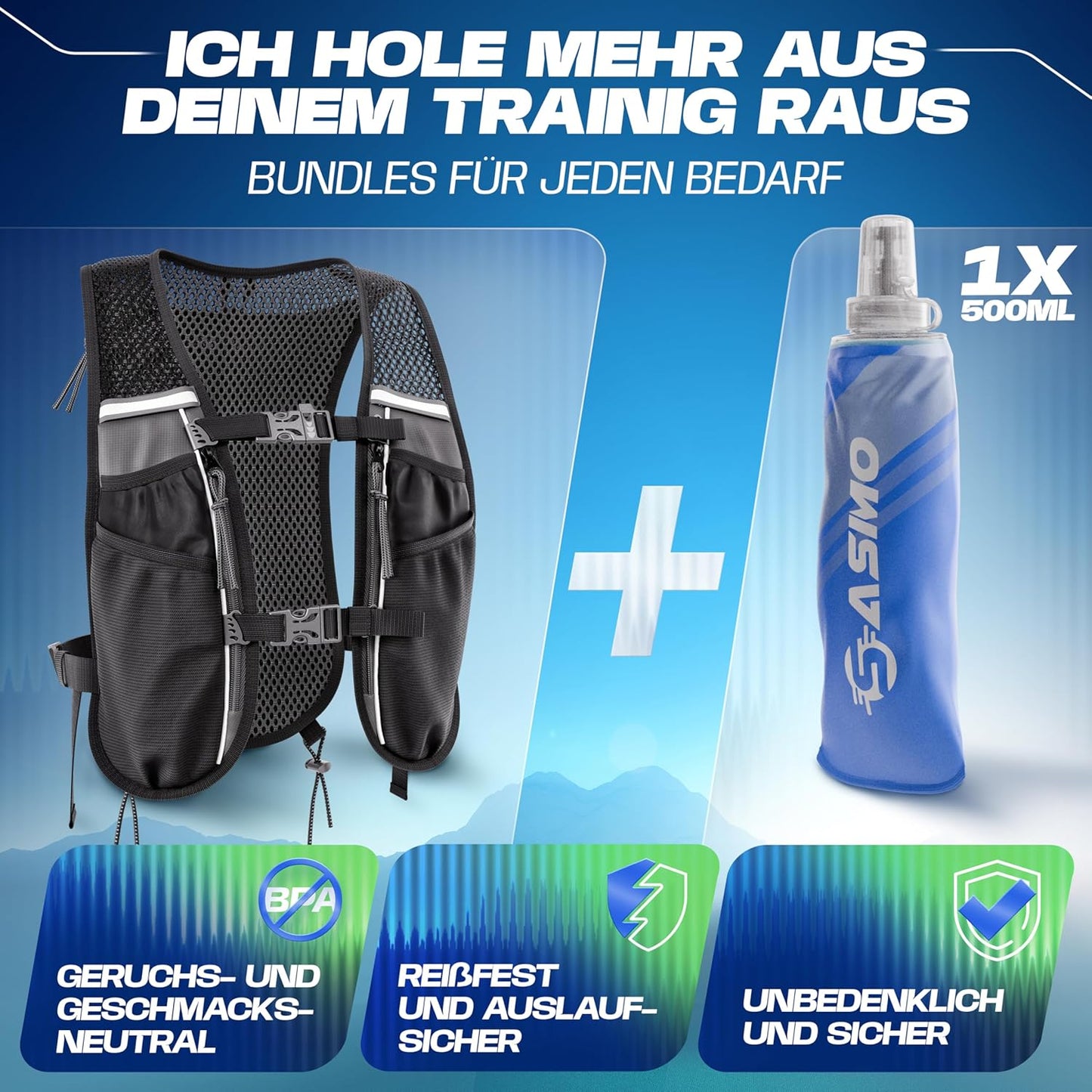 Laufweste, 5L - schwarz - mit 1x500ml 5L