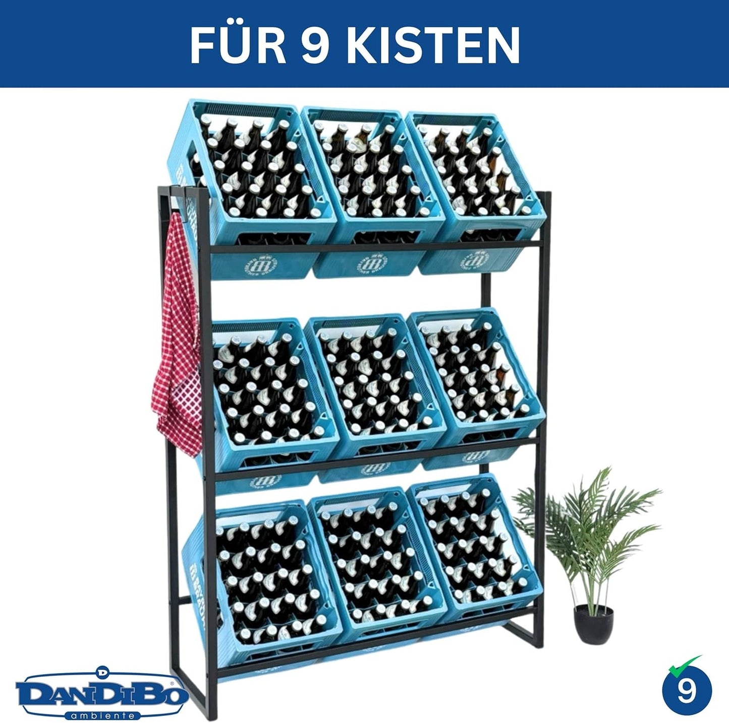 Getränkekistenregal für 9 Kisten, 9 Kisten Breite 105 cm / Hoch 137 cm