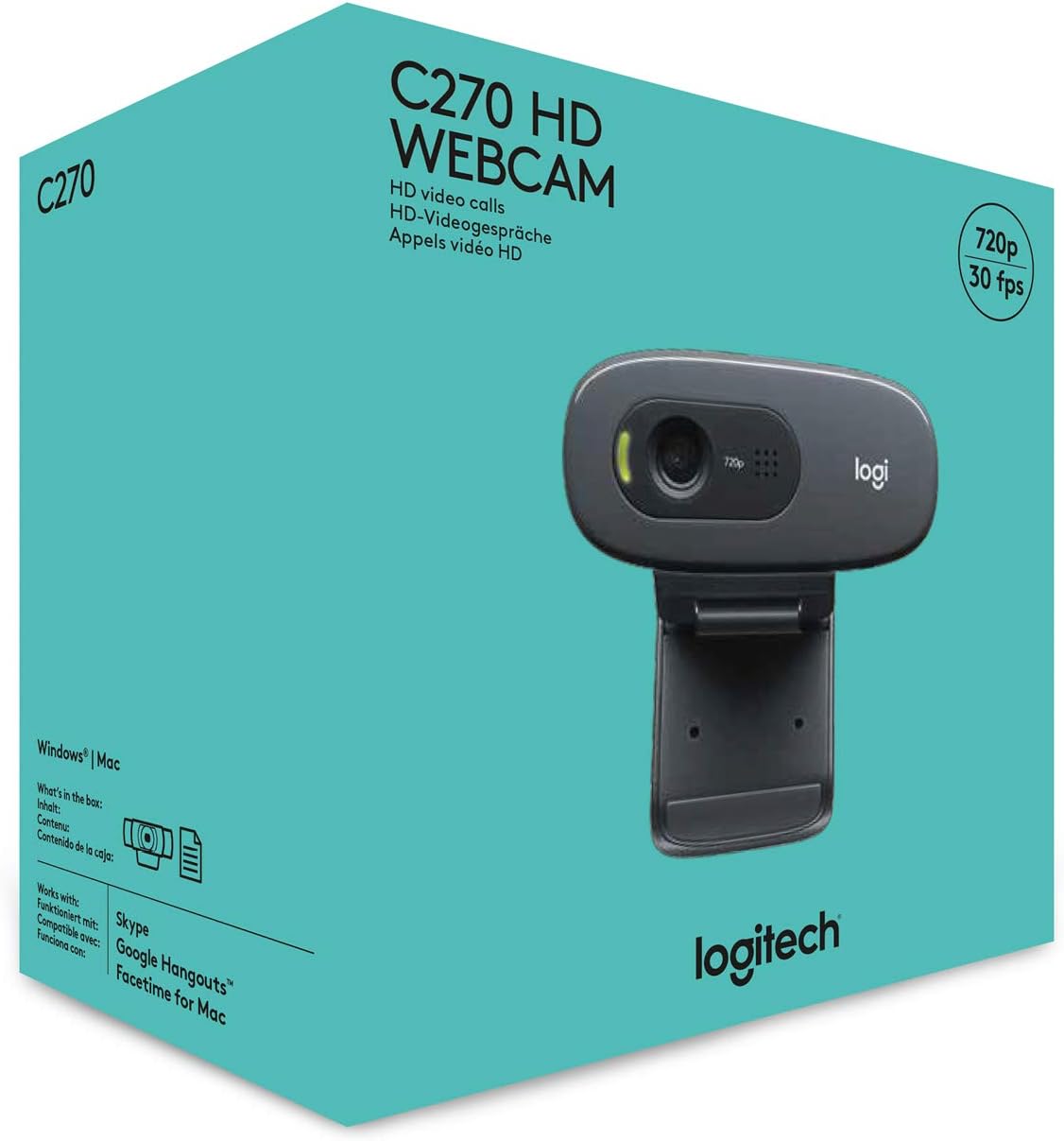HD Webcam C270 mit 720p & USB-Anschluss, Webcam