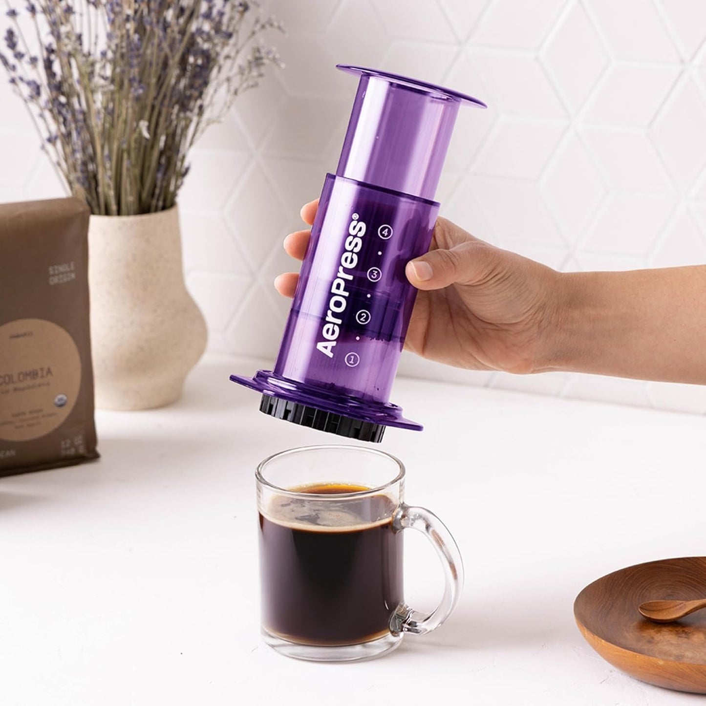 Kaffeepresse All-in-One im Espresso- und Pour-Over-Stil, Lila Standard