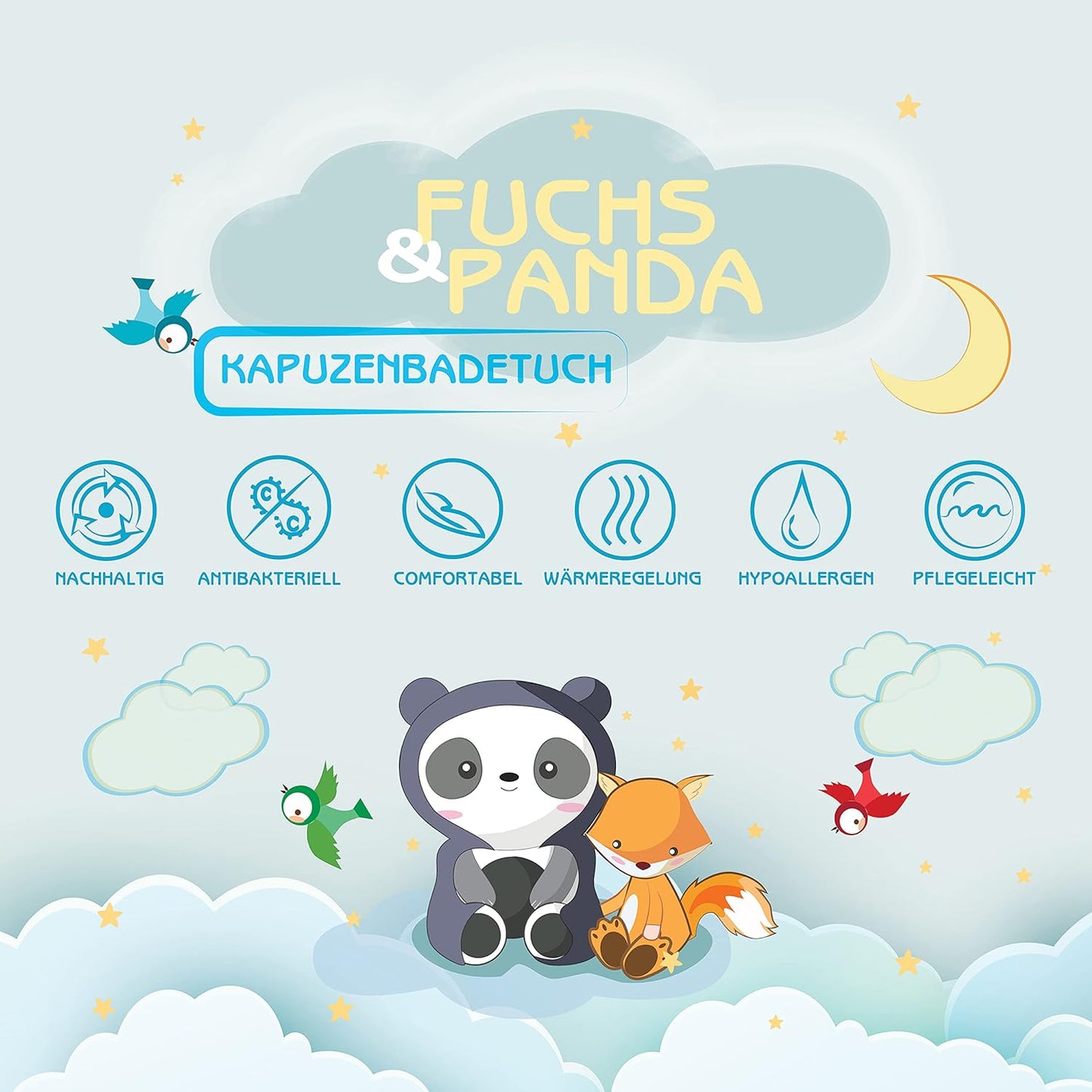Kapuzenhandtuch Baby (extra dick, 75x75cm), Blau-grau