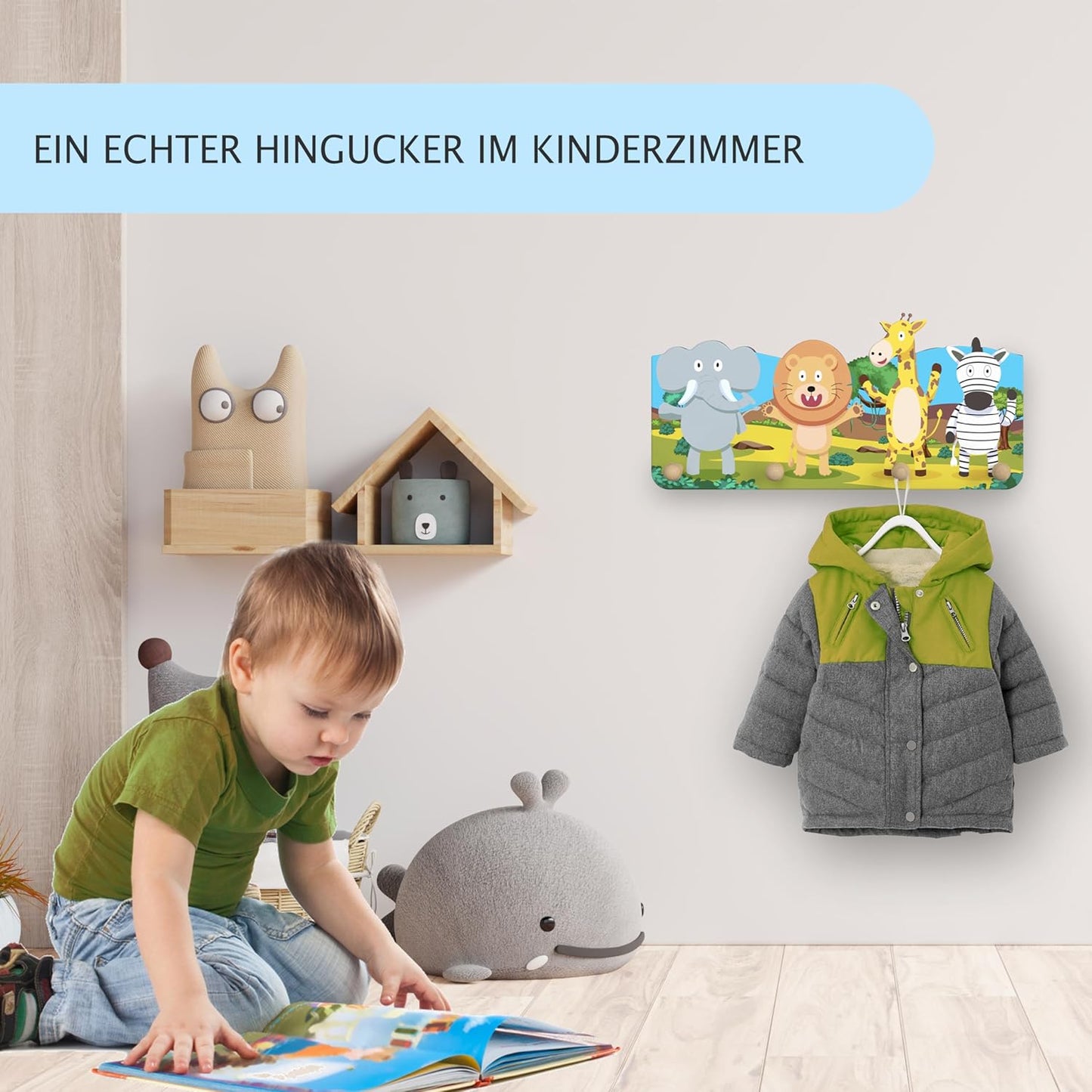 Kindergarderobe aus Holz, Safari