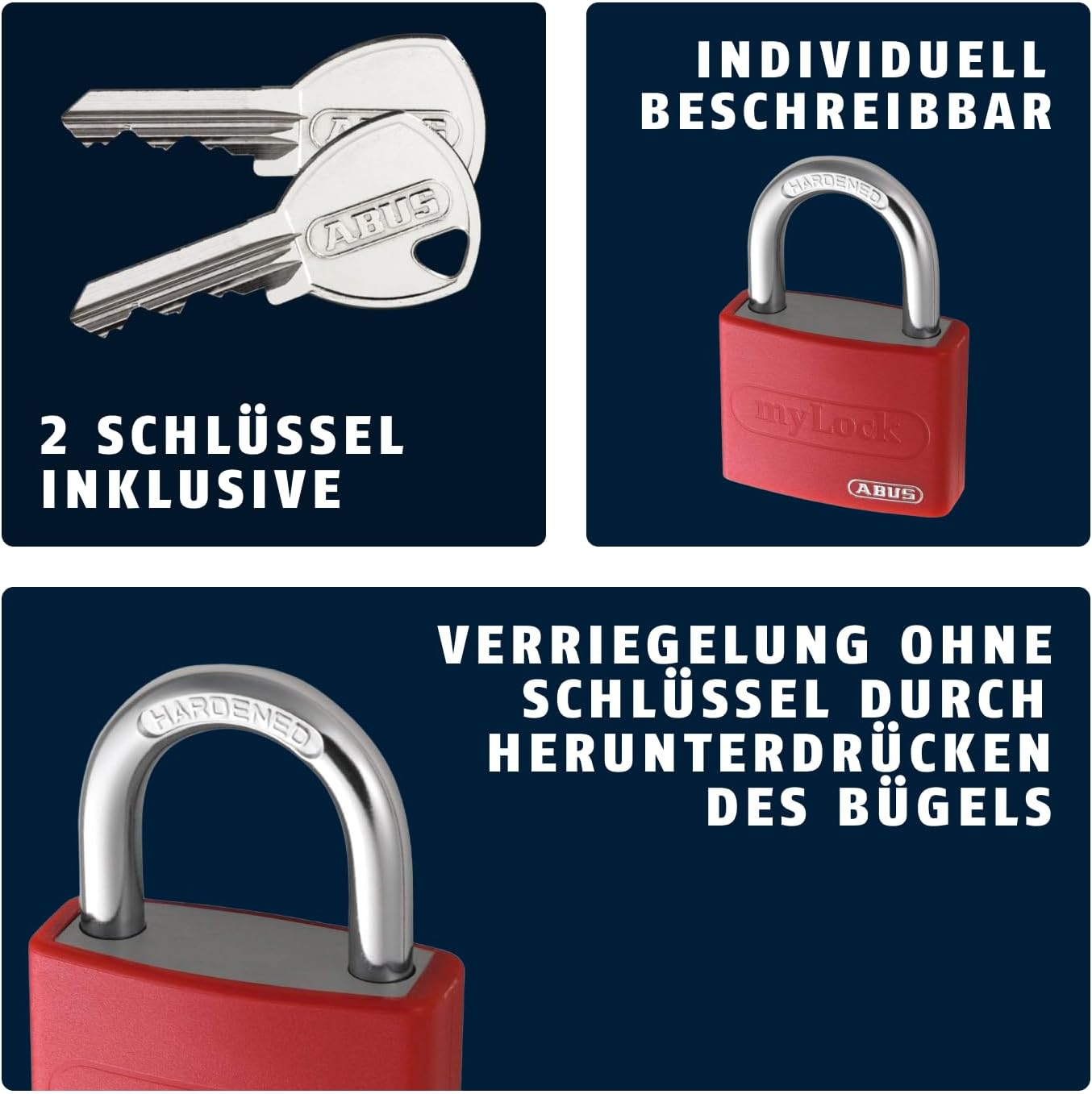 MyLock Vorhangschloss T65AL/40, Verschiedenschliessend Rot
