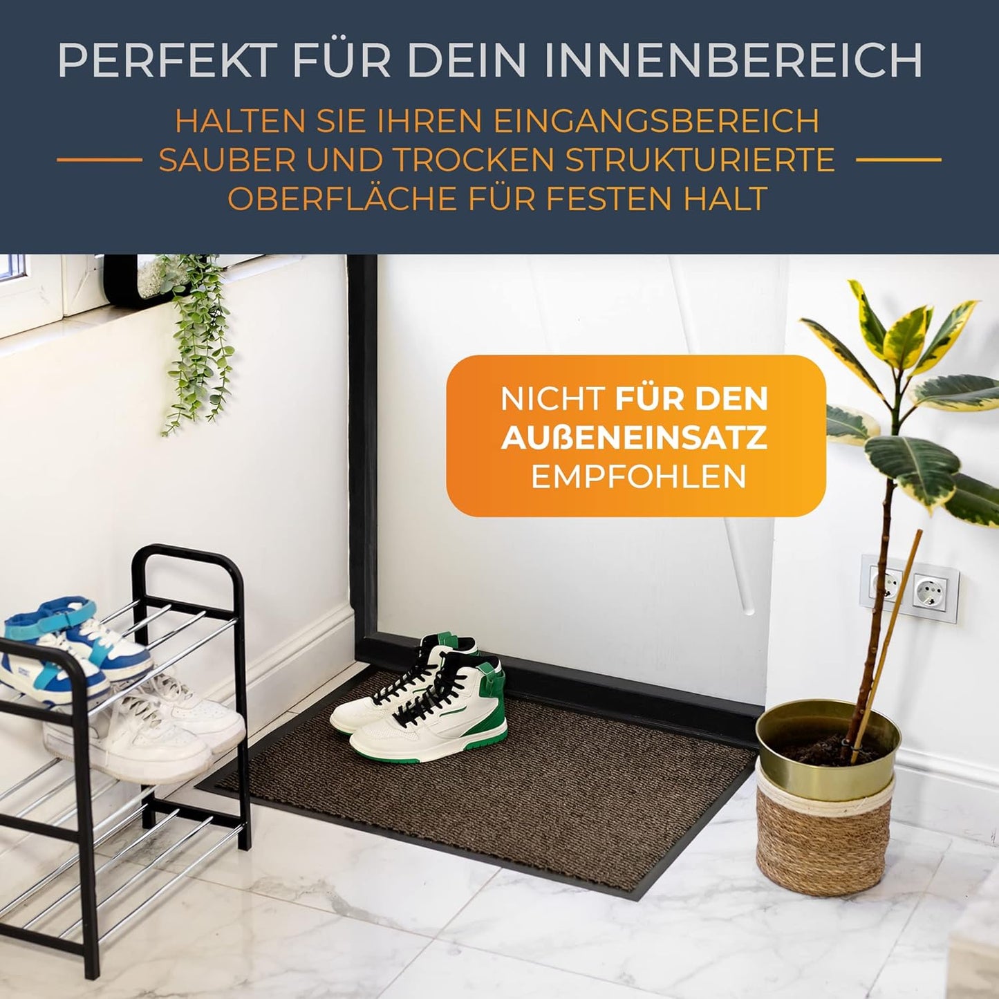 Schmutzfangmatte wasserdicht & waschbar, 60 x 90 cm, Beige, 90 x 60 cm (Rechteckig)