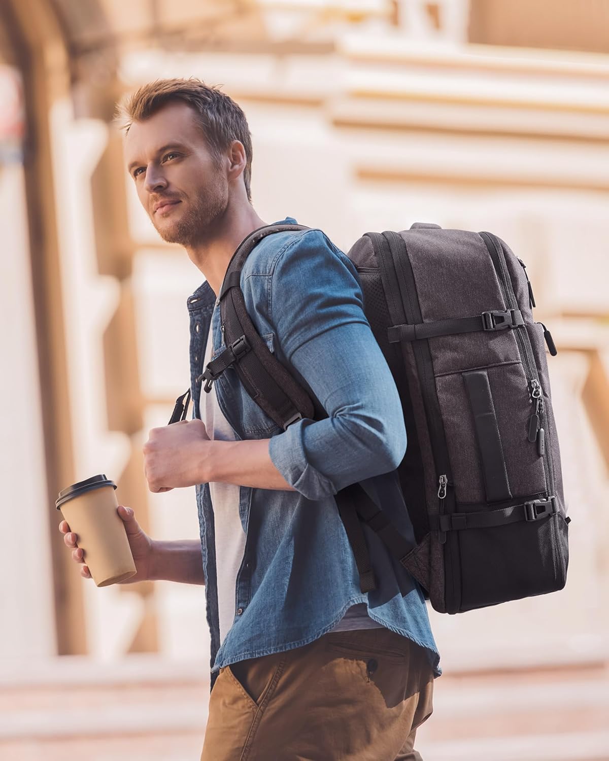Erweiterbarer Reiserucksack für Handgepäck, Schwarz 46.2 L