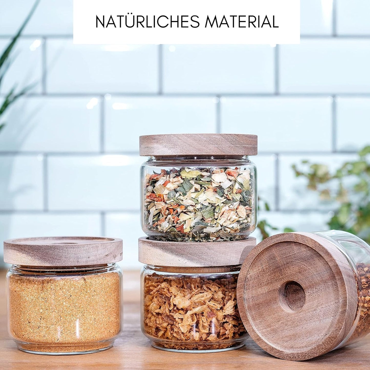 Vorratsgläser-Set mit Holzdeckel (4x 300ml), 4x 300ml