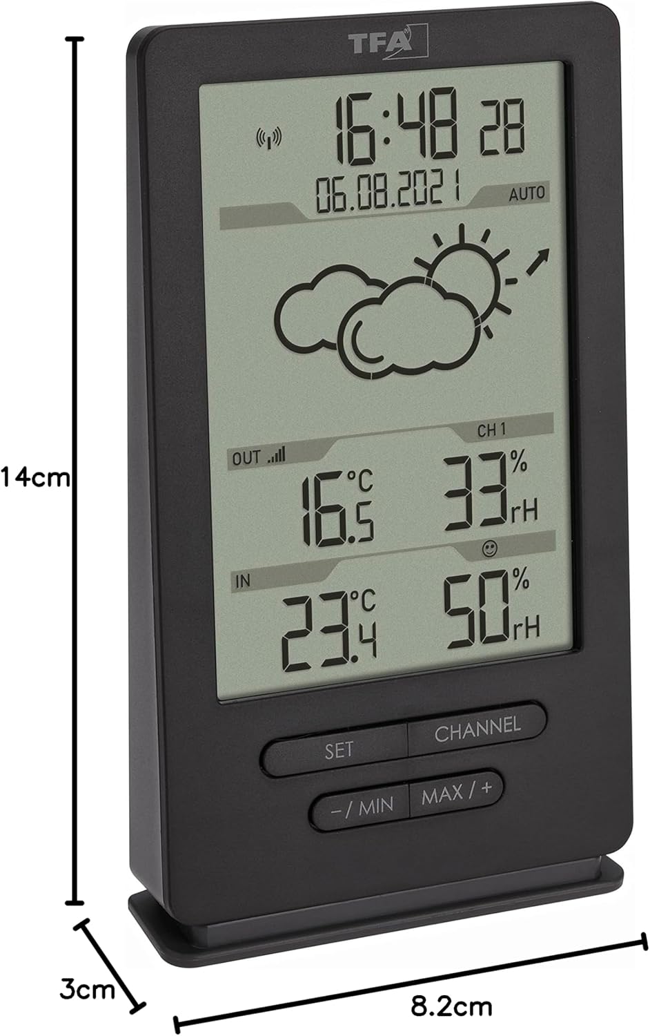 Digitale Funk-Wetterstation mit Aussensensor, Anthrazit