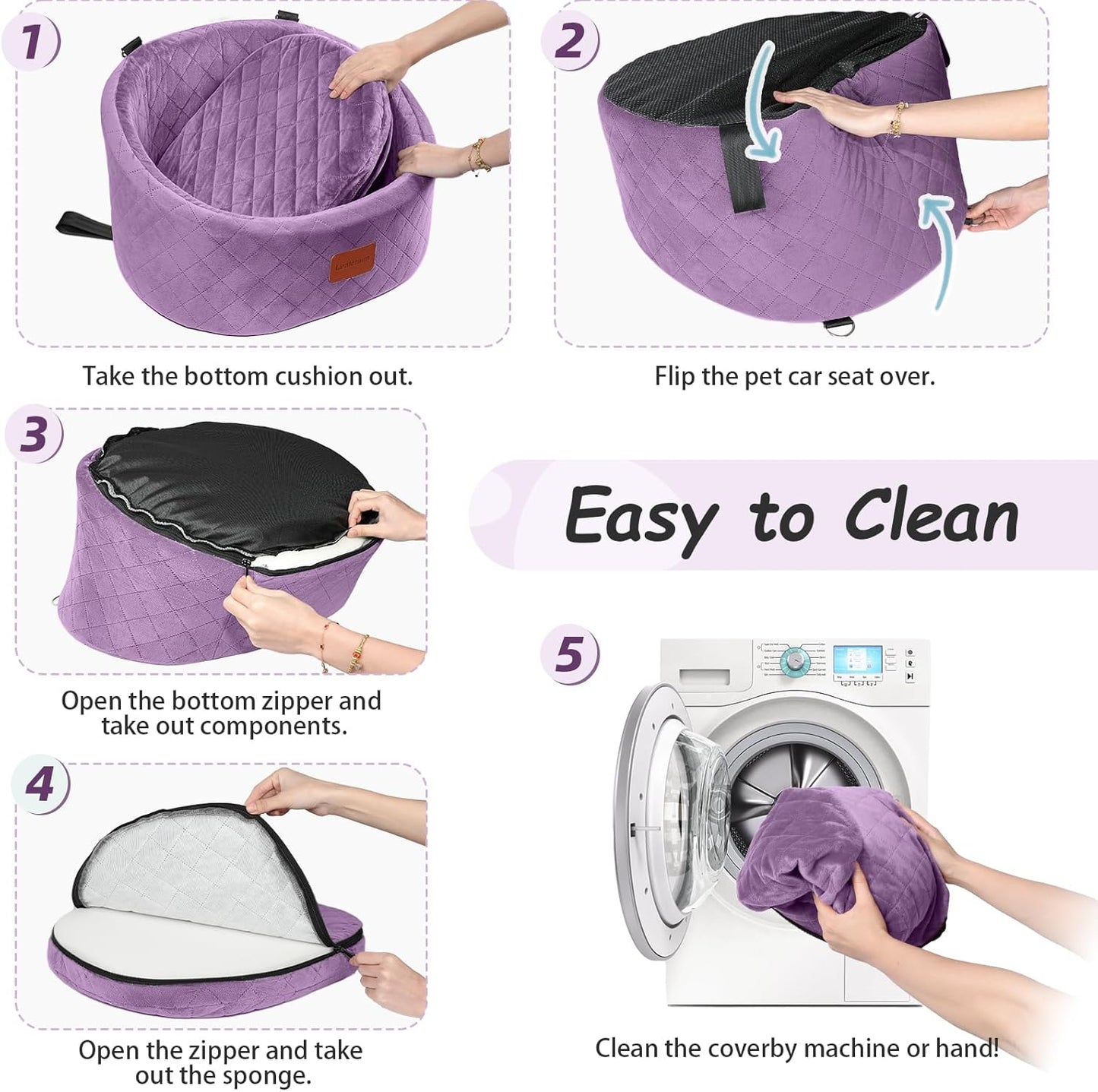 Bequemer Haustier-Autositz mit Sicherheitsleinen, Purple Small