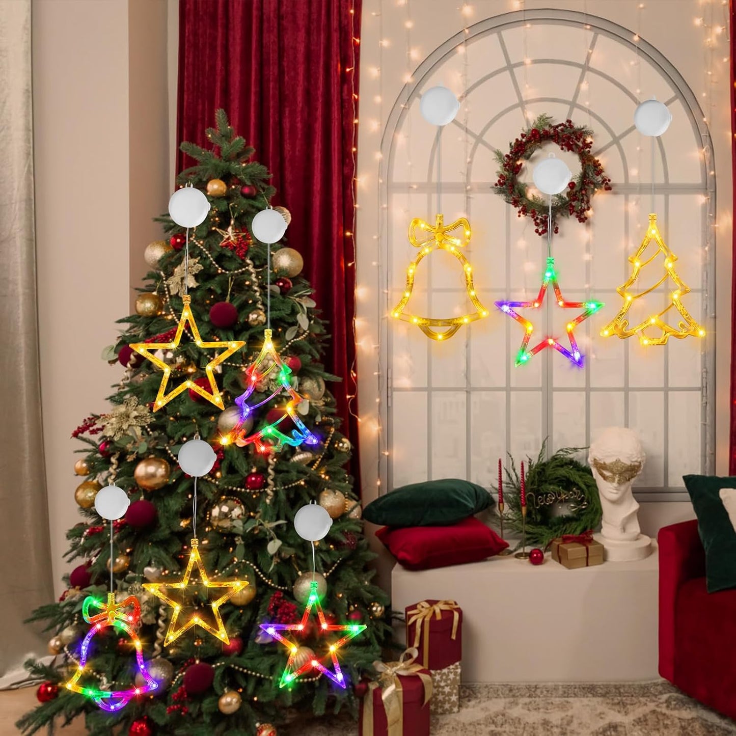 2 Stück LED Sterne Weihnachtsbeleuchtung mit Timer, Warmweiss - Sterne 2 Stück
