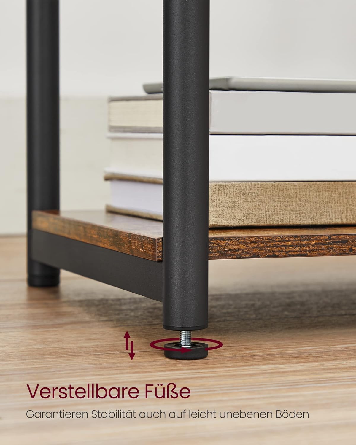 Beistelltisch Connect mit Steckdose und USB-Anschlüssen, Rustikales Braun + Schwarz