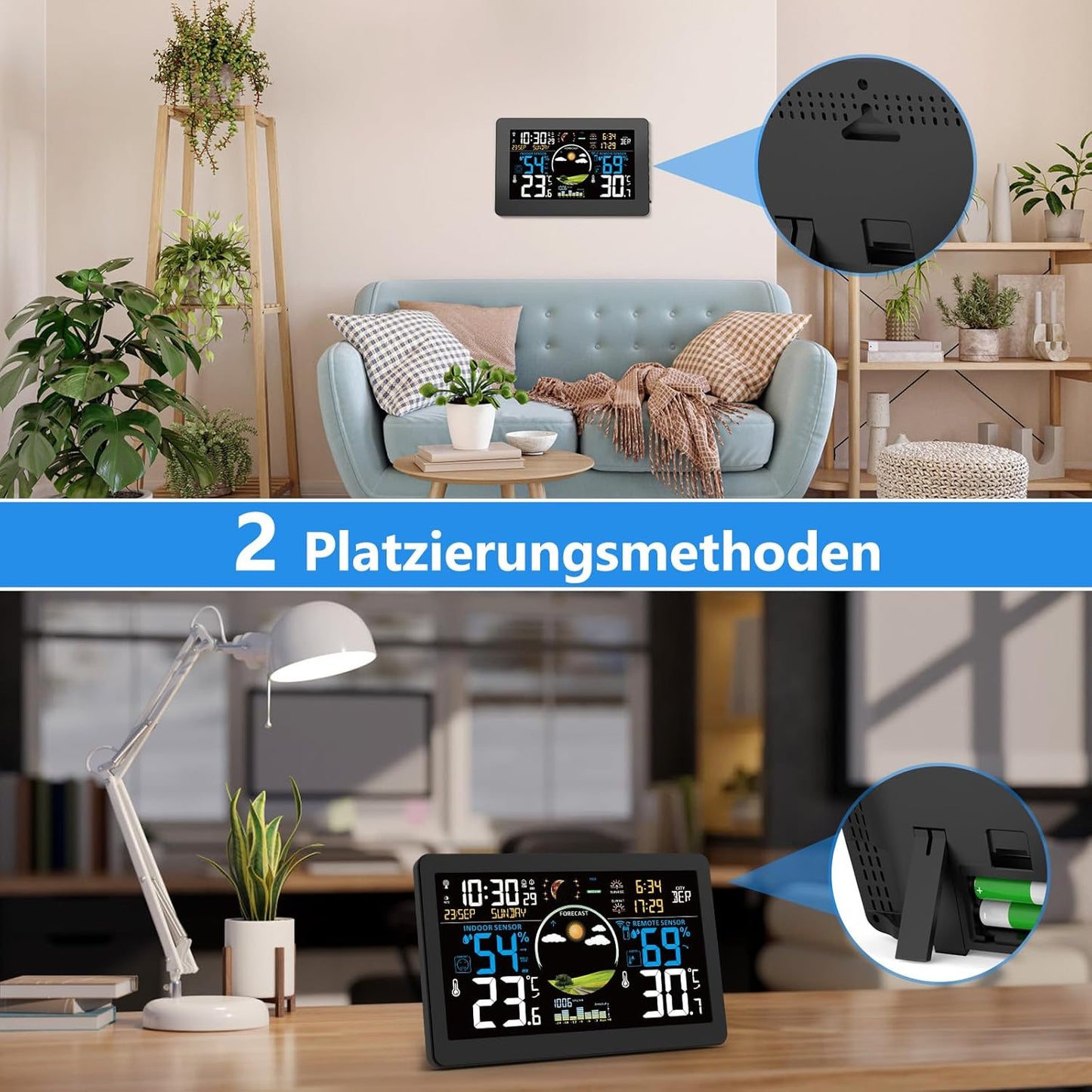 Wetterstation mit Aussensensor & Funkuhr, Schwarz