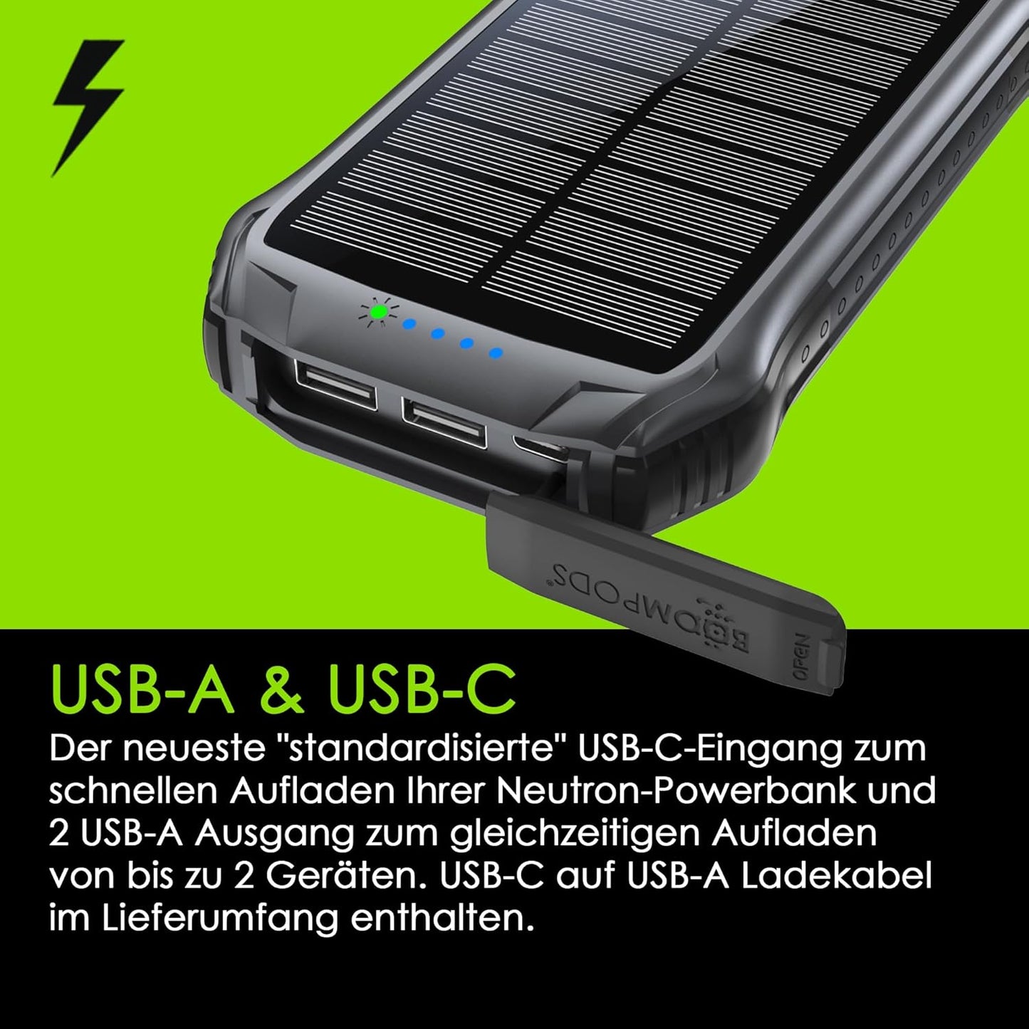 Neutron Solar-Powerbank mit LED-Lampe, Weiss
