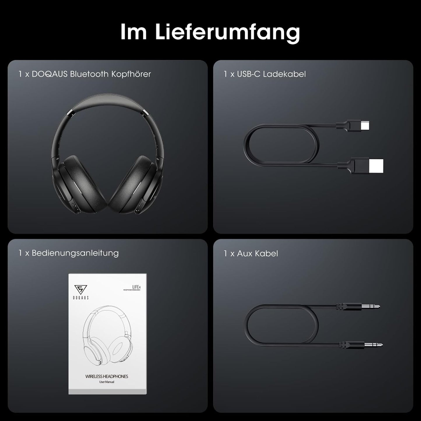 Kabellose Over-Ear Bluetooth-Kopfhörer, Schwarz