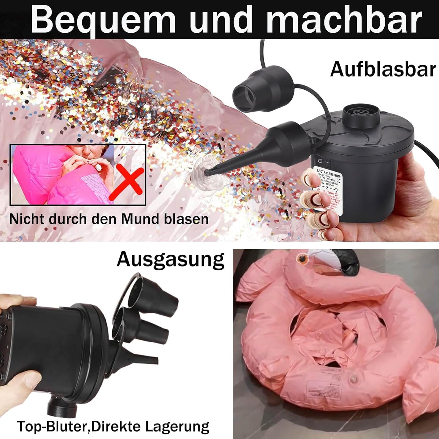 Elektrische 2-in-1 Luftpumpe, Pumpe Haus + Auto