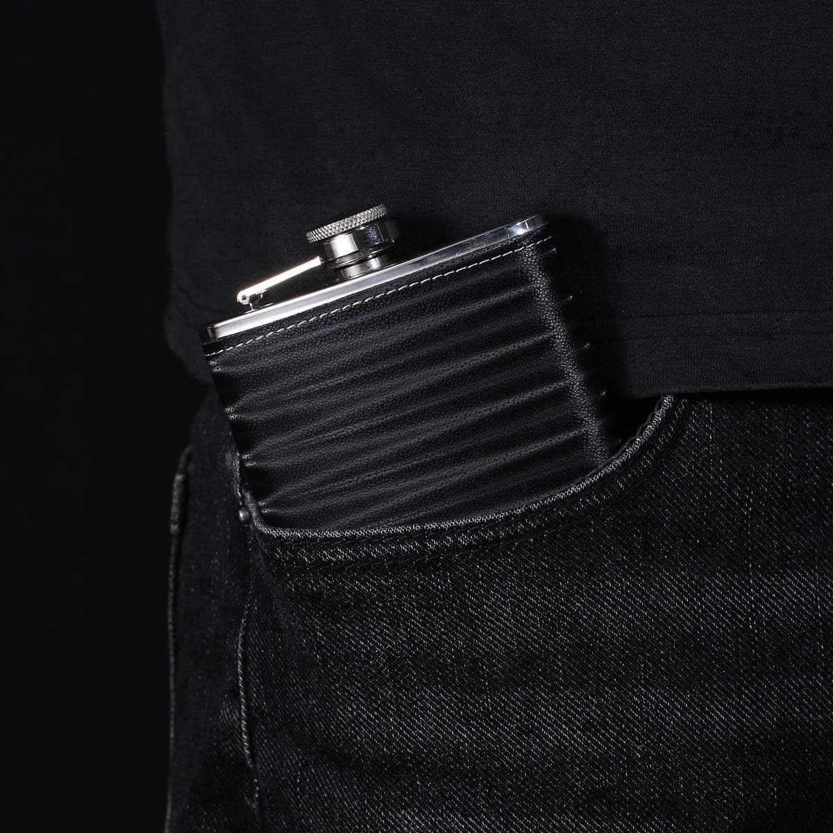 Flachmann mit Trichter, 12 oz D. Schwarz(2)