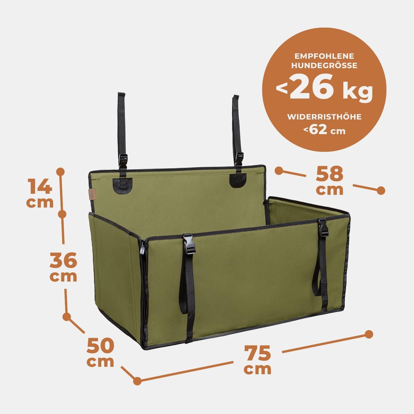 Hunde Autositz für kleine bis mittlere Hunde, L Khaki