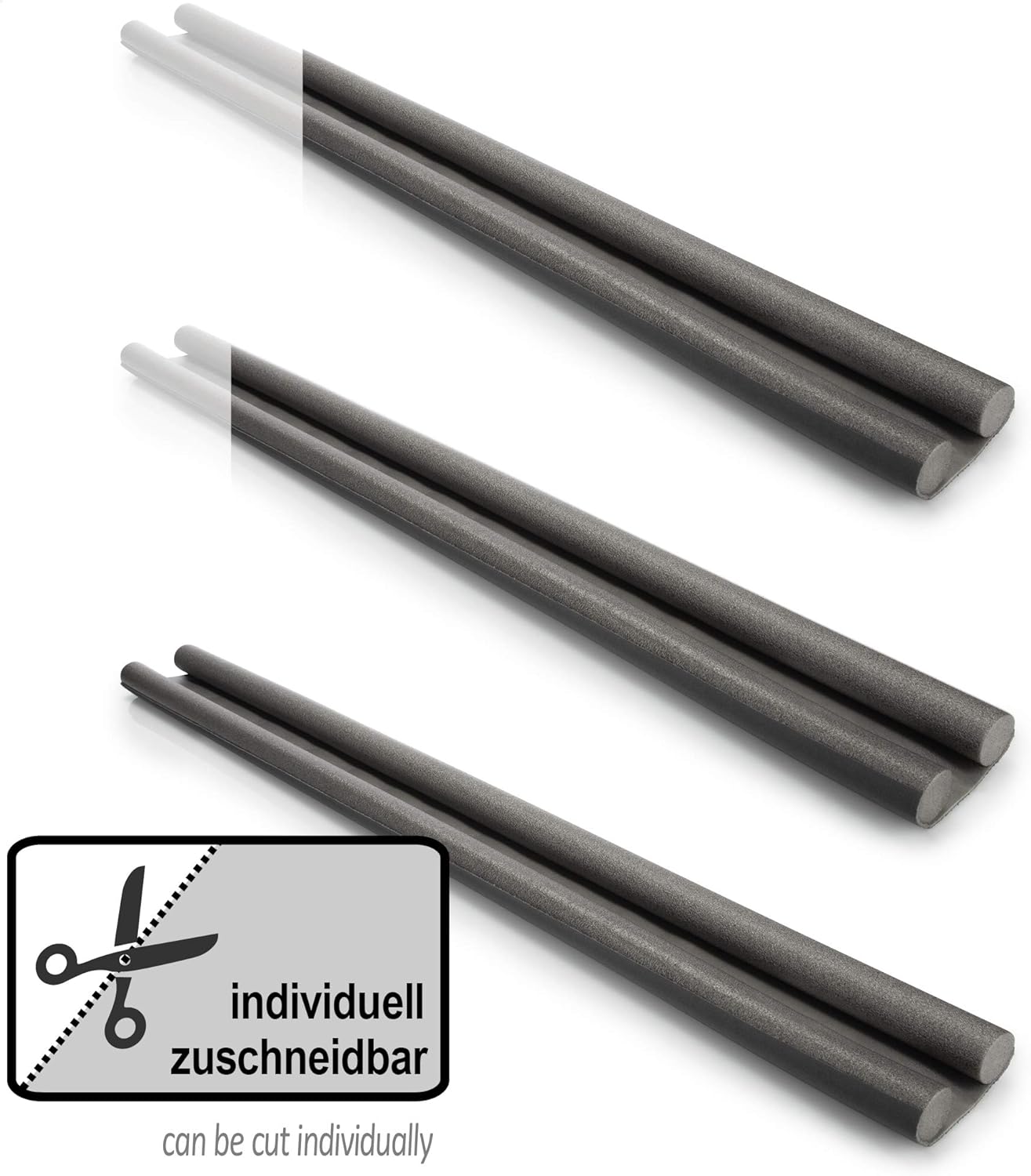 3-teiliges Zugluftstopper-Set, 03 Stück Grau