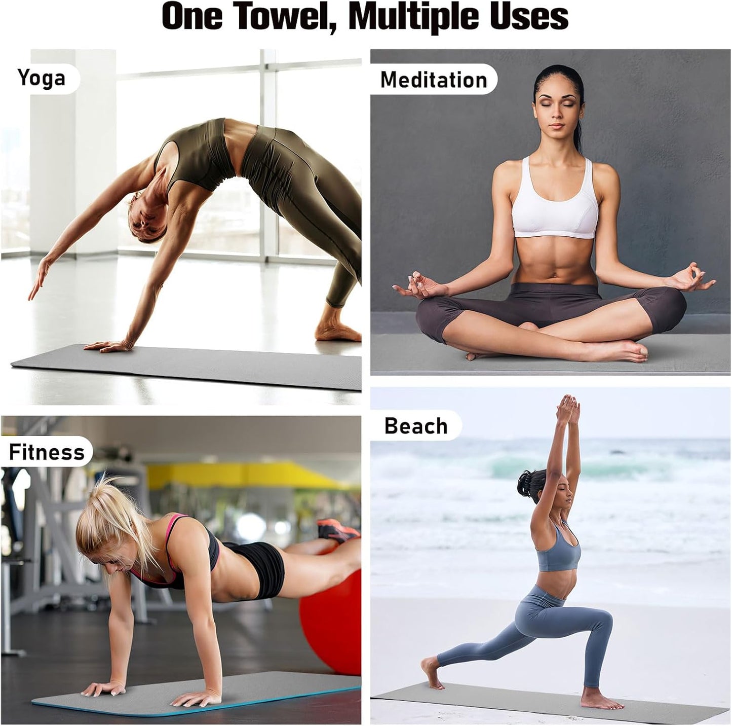 Yoga Handtuch mit Griffpunkten, Grau