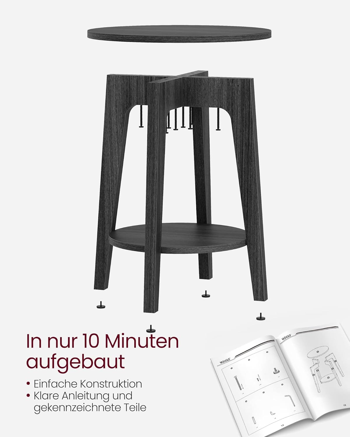 Runder Beistelltisch mit unterer Ablage, Schwarz